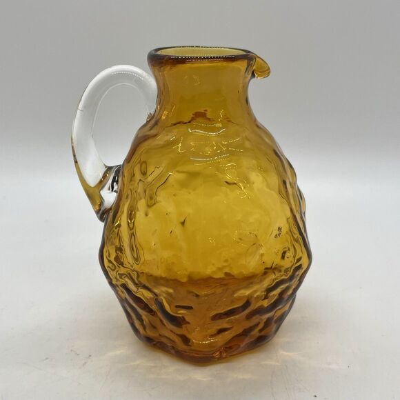 Vintage Amber Glass Small Pitcher Creamer 4” W/Applied Handle - Picture 1 of 4